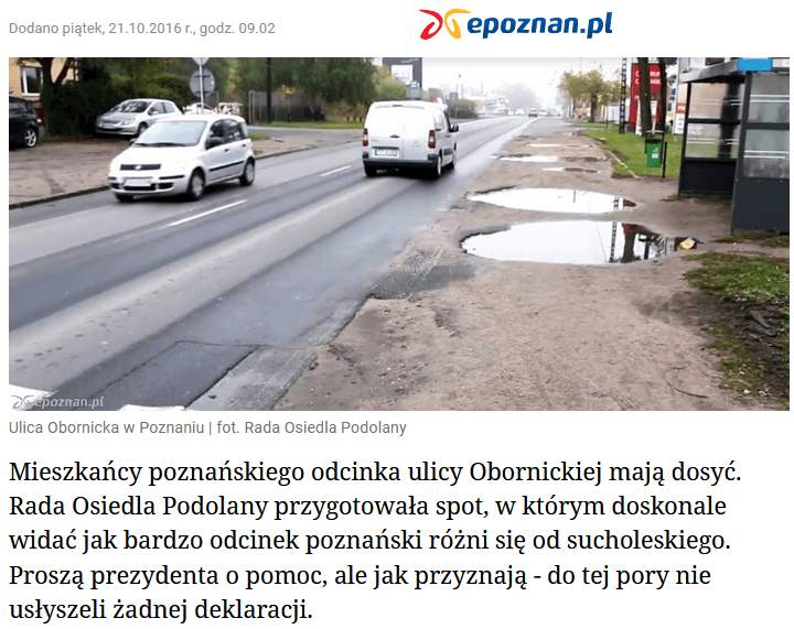 Ul. Obornicka od lat jest najgorszą ulicą zbiorczą pomiędzy Łodzią a Kanałem La Manche
